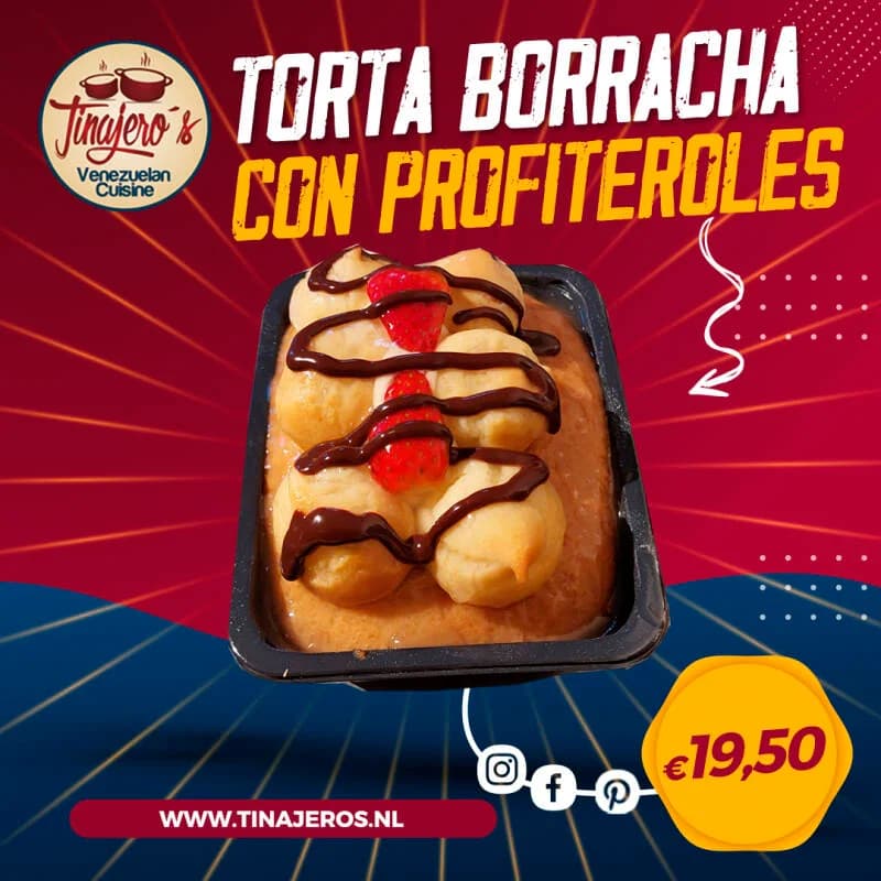 Torta borracha con profiteroles
